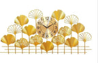 Gold Ginkgo Leaf Wall Clock With Decorative Metal Art