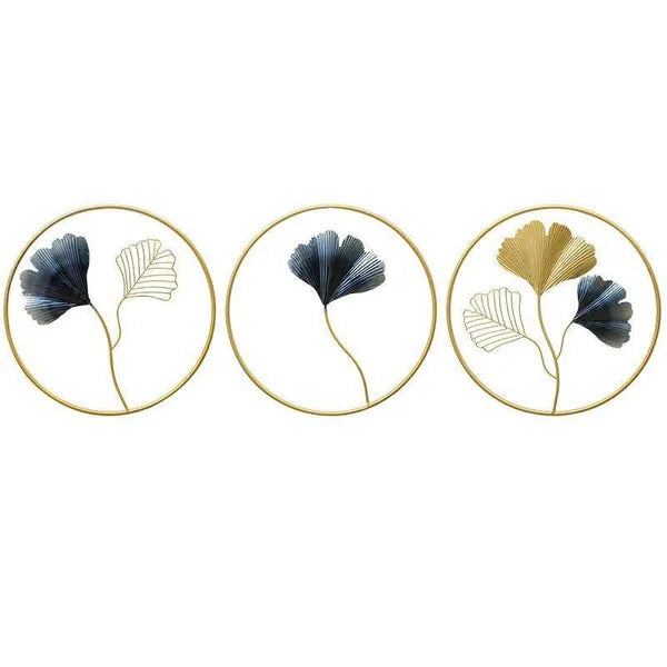 Gold And Black Decorative Metal Ginkgo Leaf Wall Art & Circular Frames