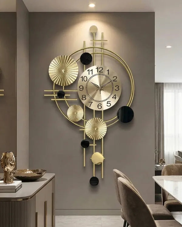 Gold And Black Modern Decorative & Wall Clock With Ornamental Design