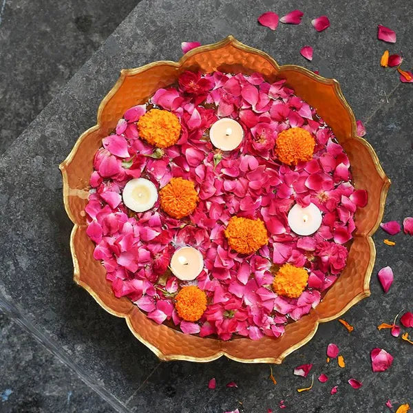 Rose Gold Handcrafted lotus Bowl Set For Home Decor And Pooja