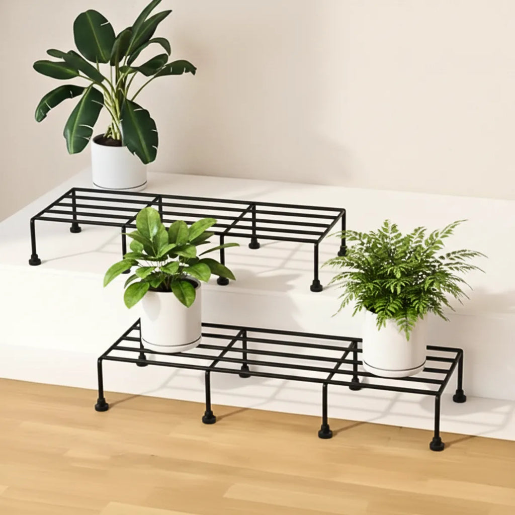 Black Tier metal Plant Stand With Grid Pattern Design