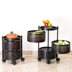 Gold And Teal Tier Rolling Storage Cart With Mesh Baskets And Metal Organizer With Wheels