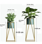 Banjara Decor Gold And Green Modern Minimalist Metal Plant Stand With Ceramic Pot