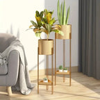 Gold Moderntone Metal Plant Stand Set With Storage Shelf