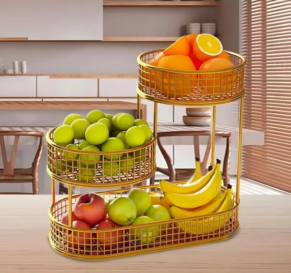 Gold Tierwire Fruit Basket Stand With Oval Base