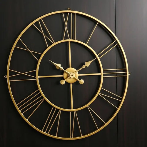 Antique Gold Metal Roman Numeral Wall Clock for Living Room, Large Vintage Round Decorative Wall Clock, Silent Non-Ticking Designer Clock for Home, Bedroom, Hall & Office Décor