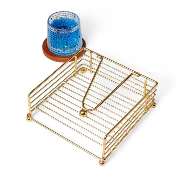 Gold Wire Napkin Holder With Coaster