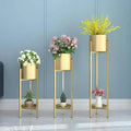 Gold Metal Plant Stands With Planters Multi Height Indoor Planter Set