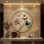 Gold Metal Wall Art Ginkgo Leaf Floral Design In Circularframe