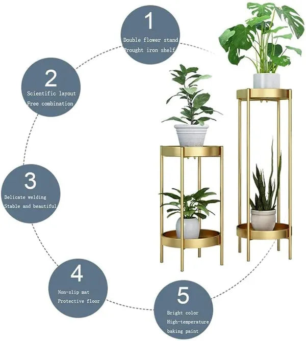 Banjara Decor Gold And Black Two Tier Metal Plant Stand Set Withandfinish