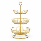 3 Tier Metal Fruit and Vegetable Basket for Kitchen, Gold Round Storage Basket Stand for Fruits, Vegetables, Snacks, Countertop Organizer for Dining Table & Home Décor