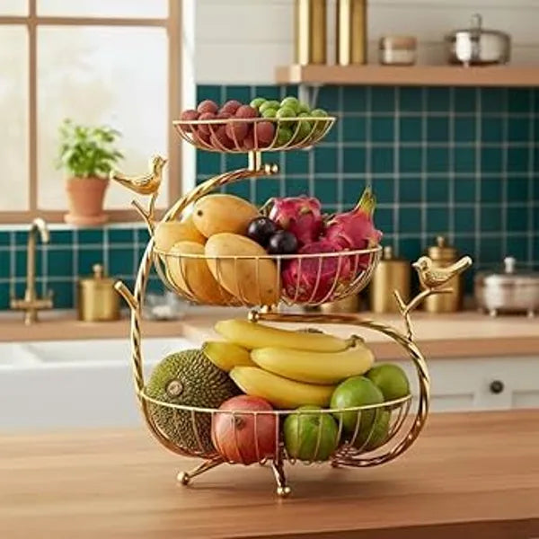 Gold Tierbird Design Fruit Basket Stand