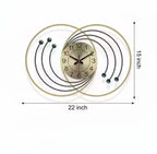 Gold And Brown Modern Decorative Wall Clock With D Metal Rings And Wooden Ball Accents
