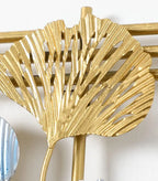 Gold Decorative Metal Wall Clock Withginkgo Leaf Design