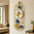 Gold And Silver Ginkgo Leaf Wall Clock With Decorative Metal Frame