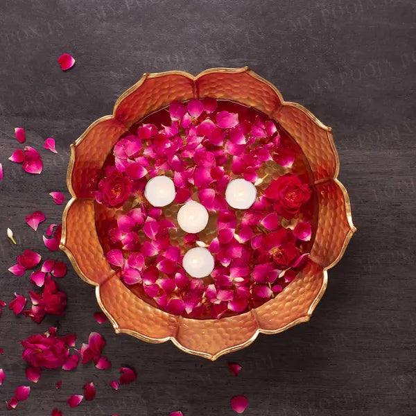 Rose Gold Handcrafted lotus Bowl Set For Home Decor And Pooja