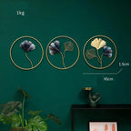 Gold And Black Decorative Metal Ginkgo Leaf Wall Art & Circular Frames