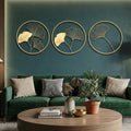 Gold Ginkgo Leaf Metal Wall Art Circles Modern Home Decor