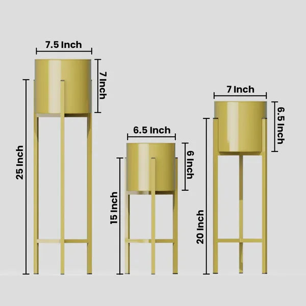 Gold Metal Plant Stands With Cylindrical Planters