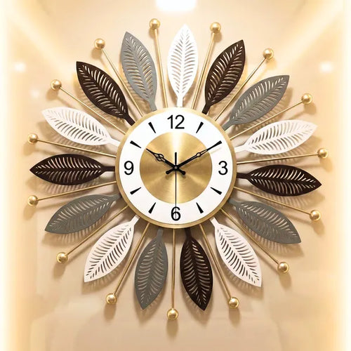 Decorative Sunburst Wall Clock With Multi Tone Leaf Design 60cm