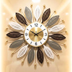 Decorative Sunburst Wall Clock With Multi Tone Leaf Design 60cm