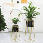 Black And Gold Modern Geometric Metal Plant Stand Set Withplanters