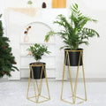 Black And Gold Modern Geometric Metal Plant Stand Set Withplanters