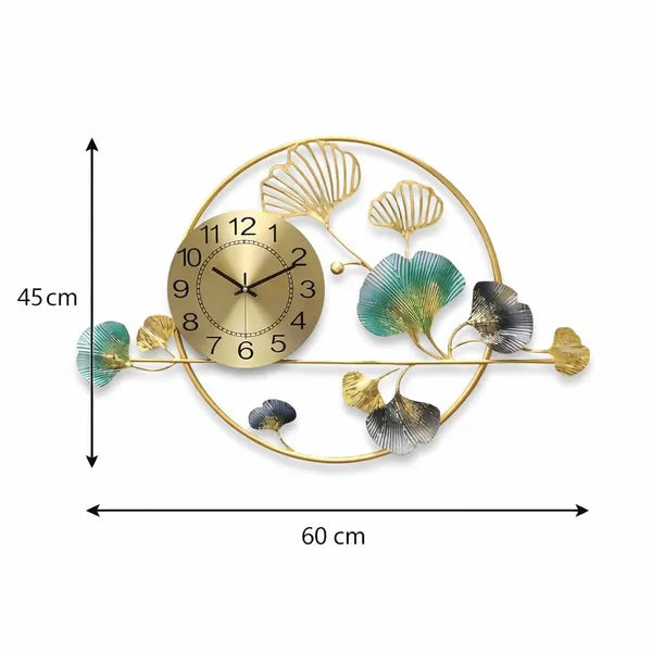 Gold Decorative Wall Clock With Ginkgo Leaf Designframe