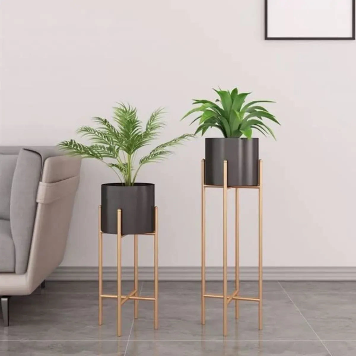 Gold And Black Modern Metal Plant Stand Withplanter Pot