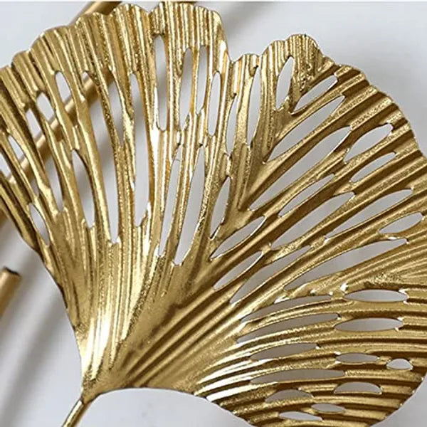 Gold And Blue Luxury Ginkgo Leaf Wall Clock & Metal Art Decor