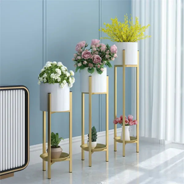 Gold Modern Metal Plant Stands With Circular Holdersfinish