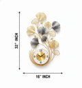 Gold And Silver Decorative Ginkgo Leaf Wall Clock & Silver Metal Art Design