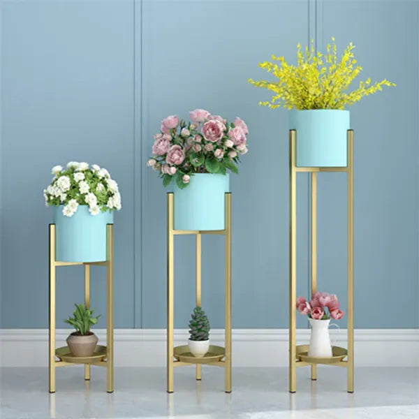 Gold And Green Metal Plant Stand Set With Two Tiersfinish