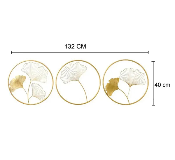 Gold Ginkgo Leaf Metal Wall Art Circles Modern Home Decor