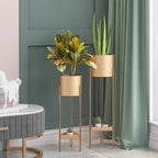 Gold Moderntone Metal Plant Stand Set With Storage Shelf