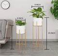 Gold & White Mid Century Modern Plant Stand Withceramic Pot