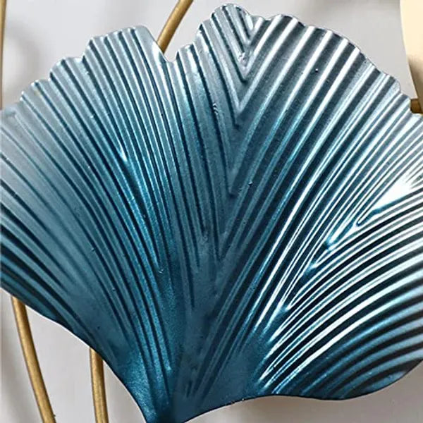 Gold And Blue Luxury Ginkgo Leaf Wall Clock & Metal Art Decor