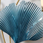 Gold And Blue Luxury Ginkgo Leaf Wall Clock & Metal Art Decor