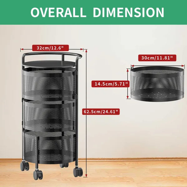 Gold And Teal Tier Rolling Storage Cart With Mesh Baskets And Metal Organizer With Wheels