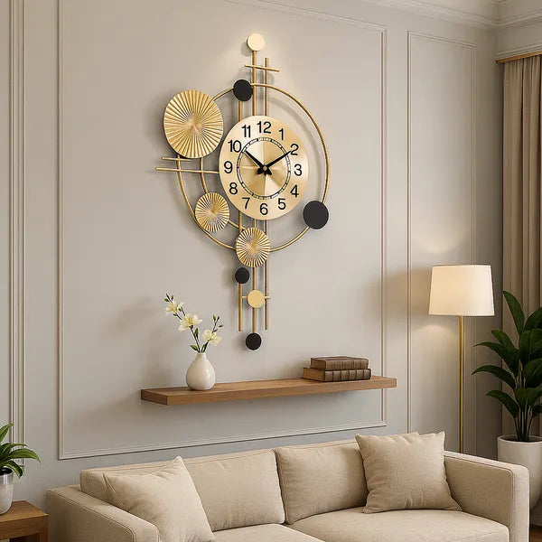 Gold And Black Modern Decorative & Wall Clock With Ornamental Design