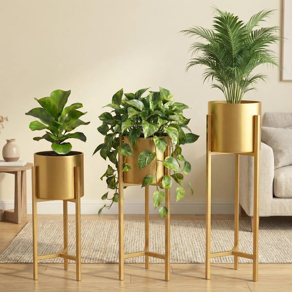 Gold Metal Plant Stand Set of 3 With finish Planters