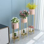 Gold Metal Plant Stand Set With Cylindrical Planters