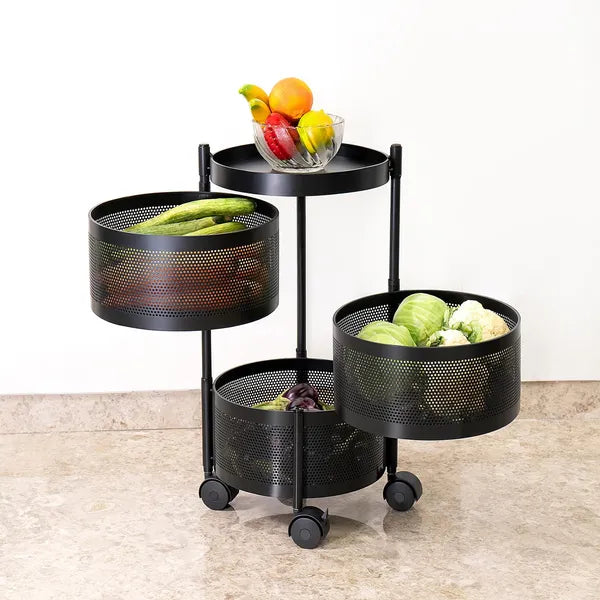 Gold And Teal Tier Rolling Storage Cart With Mesh Baskets And Metal Organizer With Wheels