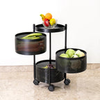 Gold And Teal Tier Rolling Storage Cart With Mesh Baskets And Metal Organizer With Wheels