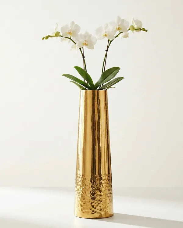 Gold Hammeredvase Tall Tapered Metal Flower Vase
