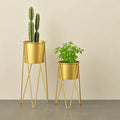 Gold Set Of Toned Metal Plant Stands With Hairpin Legs