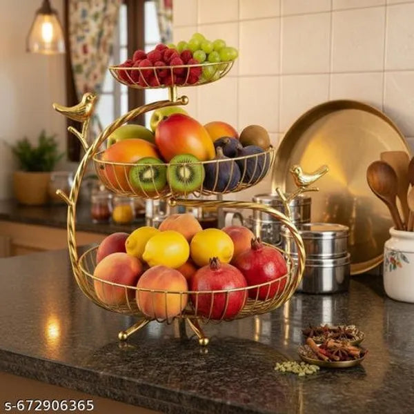 Gold Tierbird Design Fruit Basket Stand