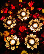 Gold Decorative Brass Flower Diya Candle Holders