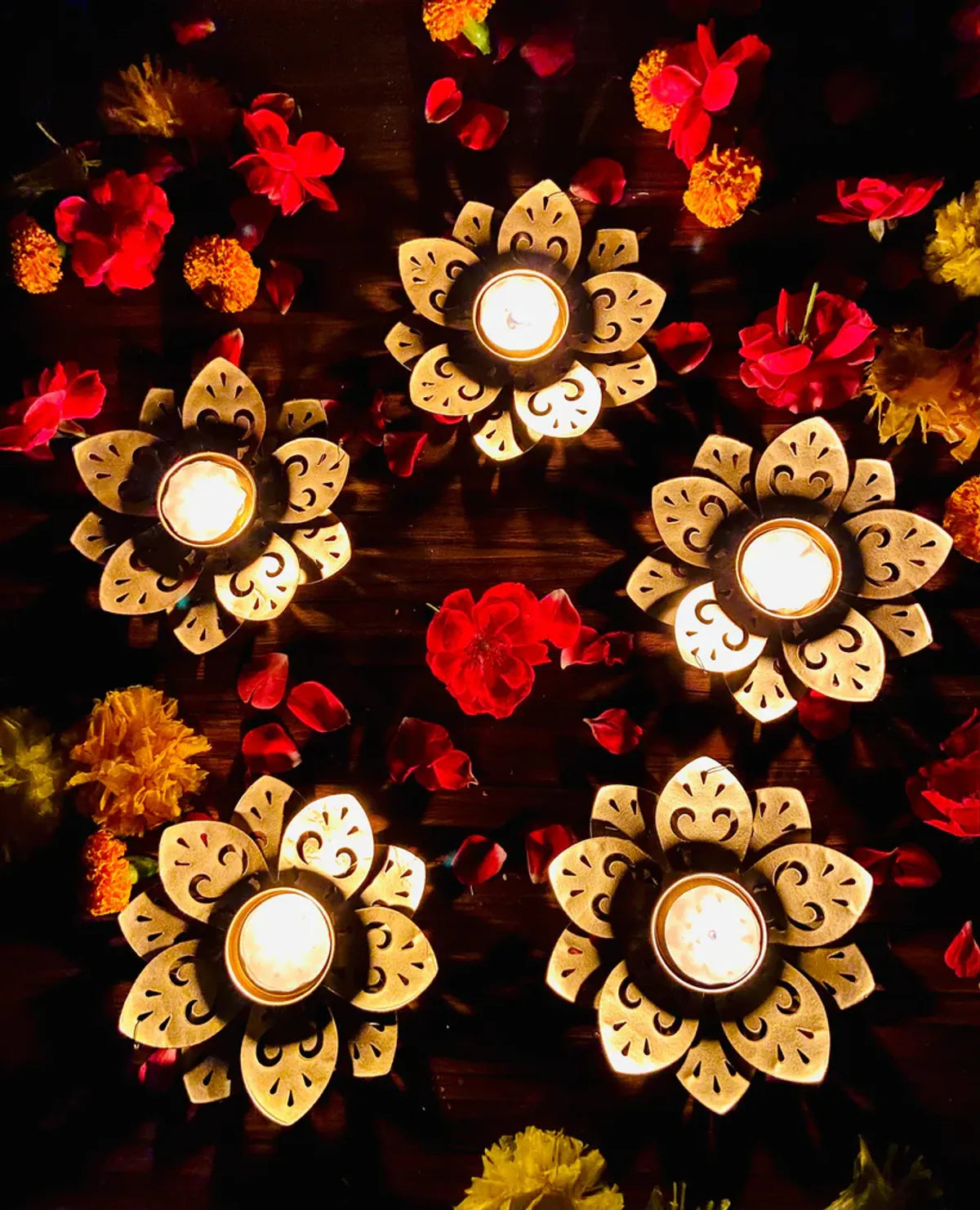 Gold Decorative Brass Flower Diya Candle Holders