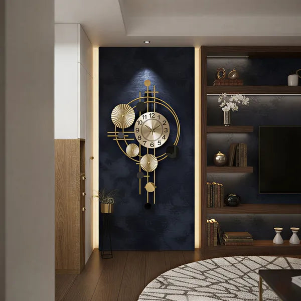 Gold And Black Modern Decorative & Wall Clock With Ornamental Design